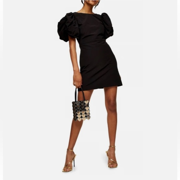 TOPSHOP Elegant Black Puff Sleeve Dress - Picture 1 of 7